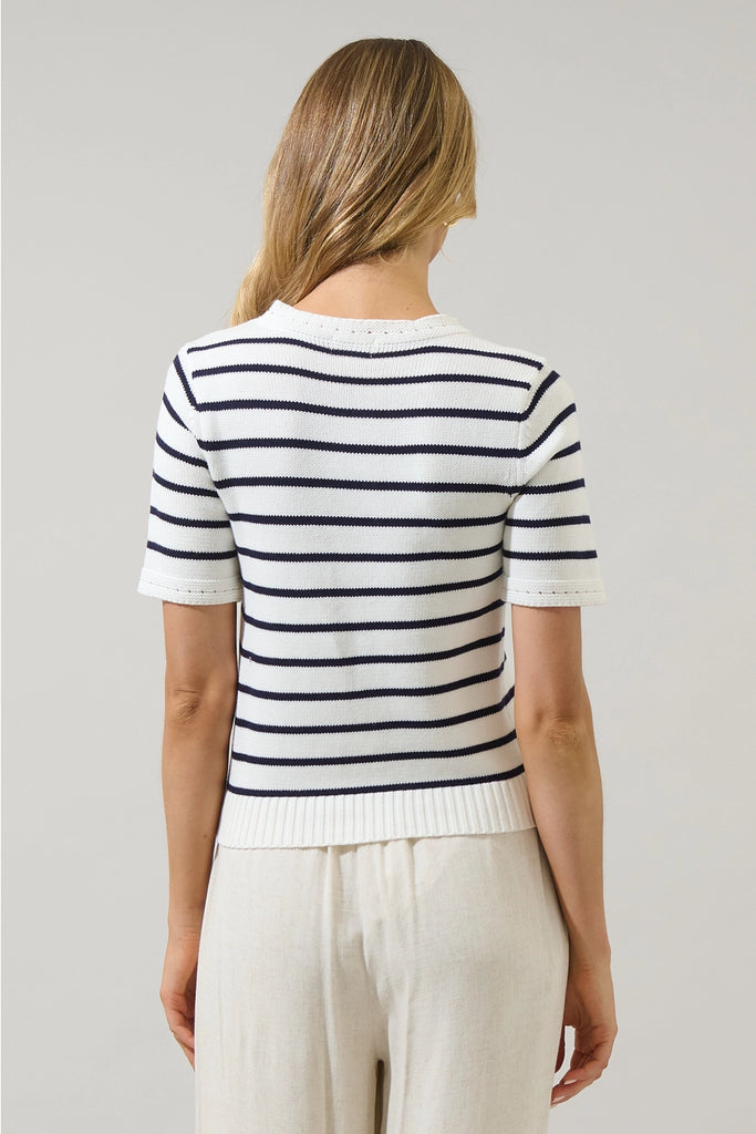 Navy Tessie Stripe Short Sleeve Sweater Top