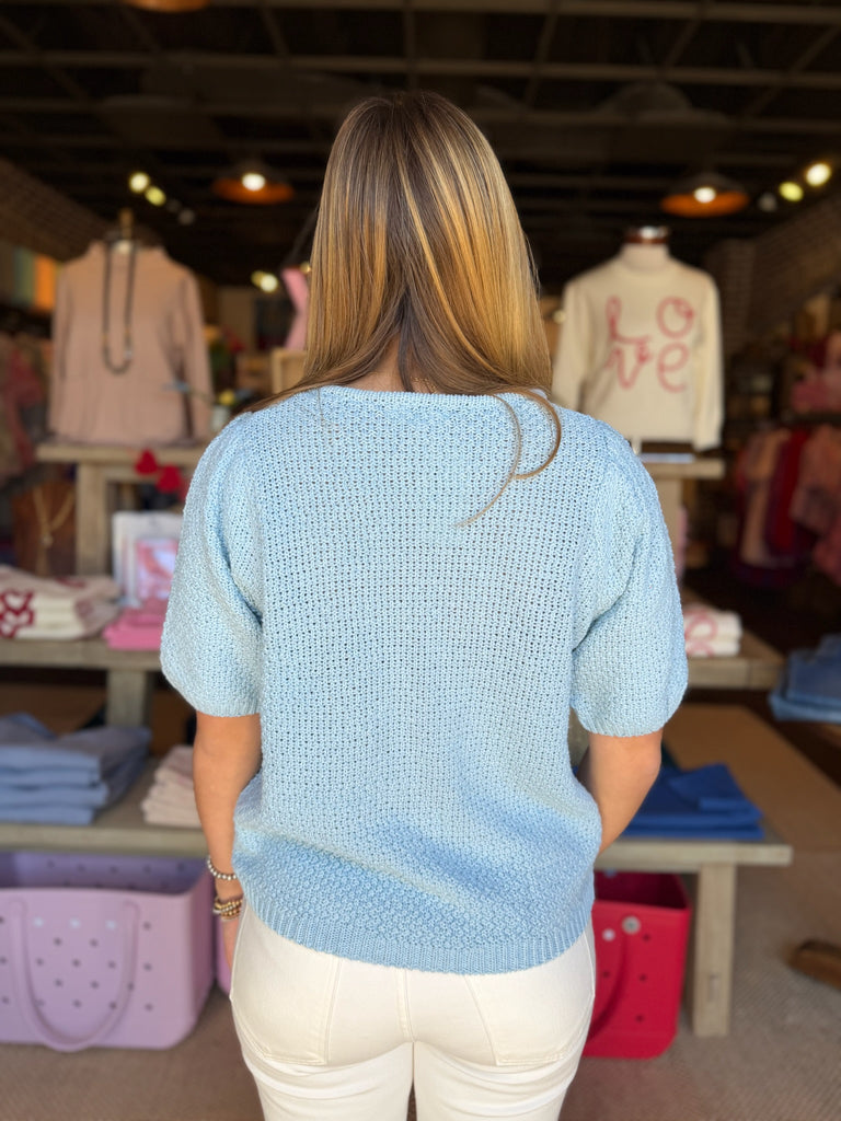 Sky Textured Half Sleeve Sweater Top