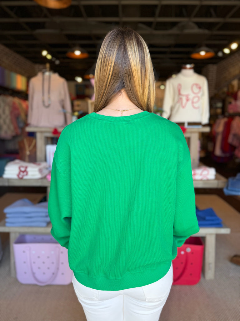 "Tee Time" Long Sleeve Knit Top Green
