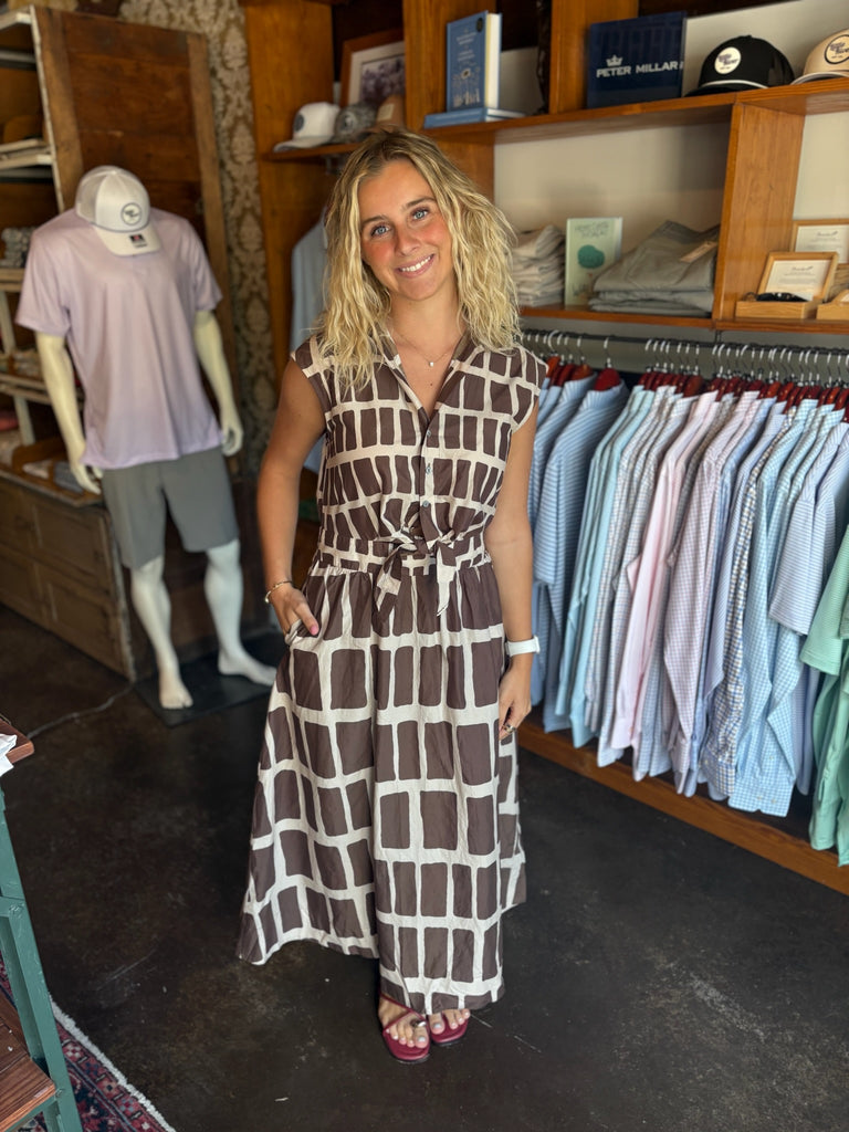 Abstract Print Sleeveless Midi Dress
