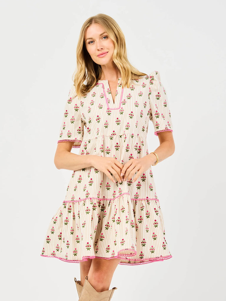 Adelyn Cottage Stripes Tan Dress