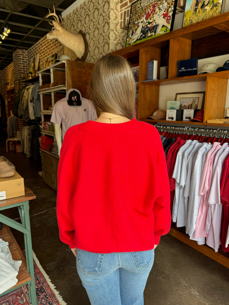 FINAL SALE - Red Front Bow Sweater Cardigan