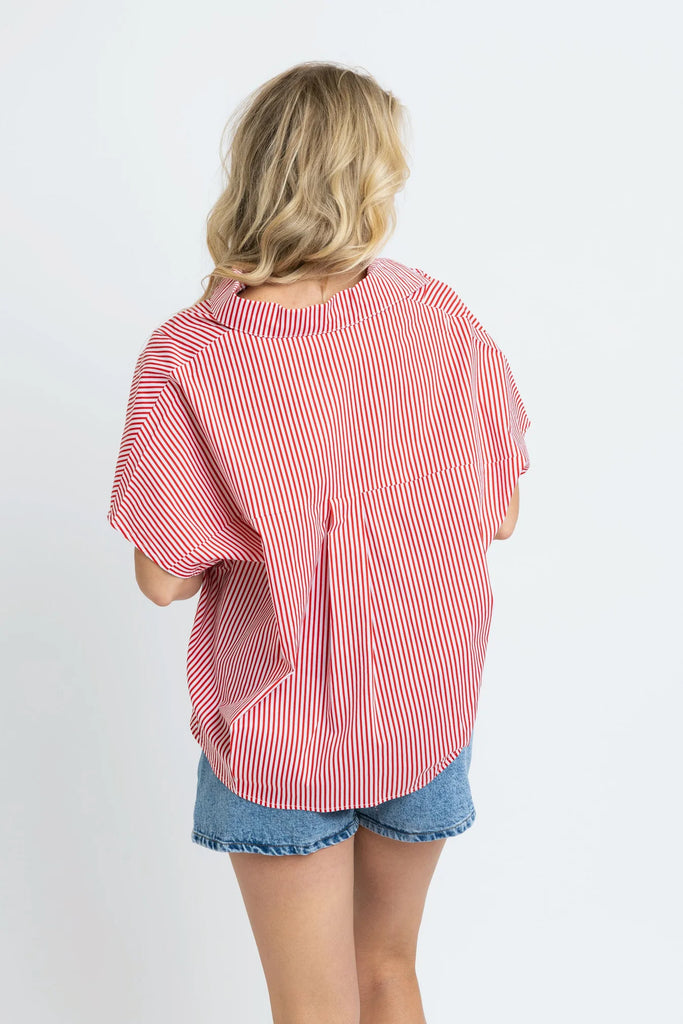 Red Stripe Signature Stripe Collar Top