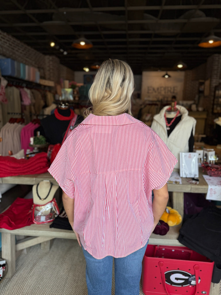 Red Stripe Signature Stripe Collar Top