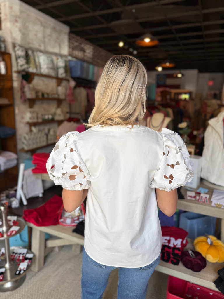 White Floral Lace Sleeve Top