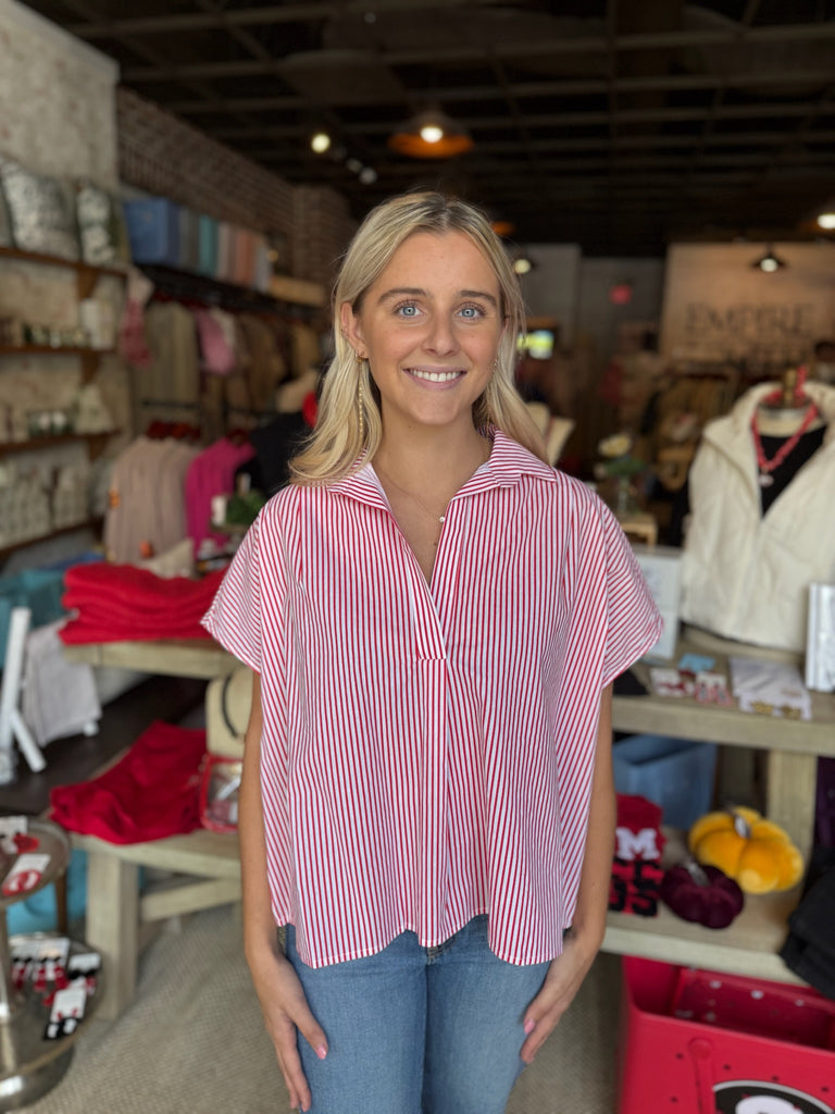 Red Stripe Signature Stripe Collar Top