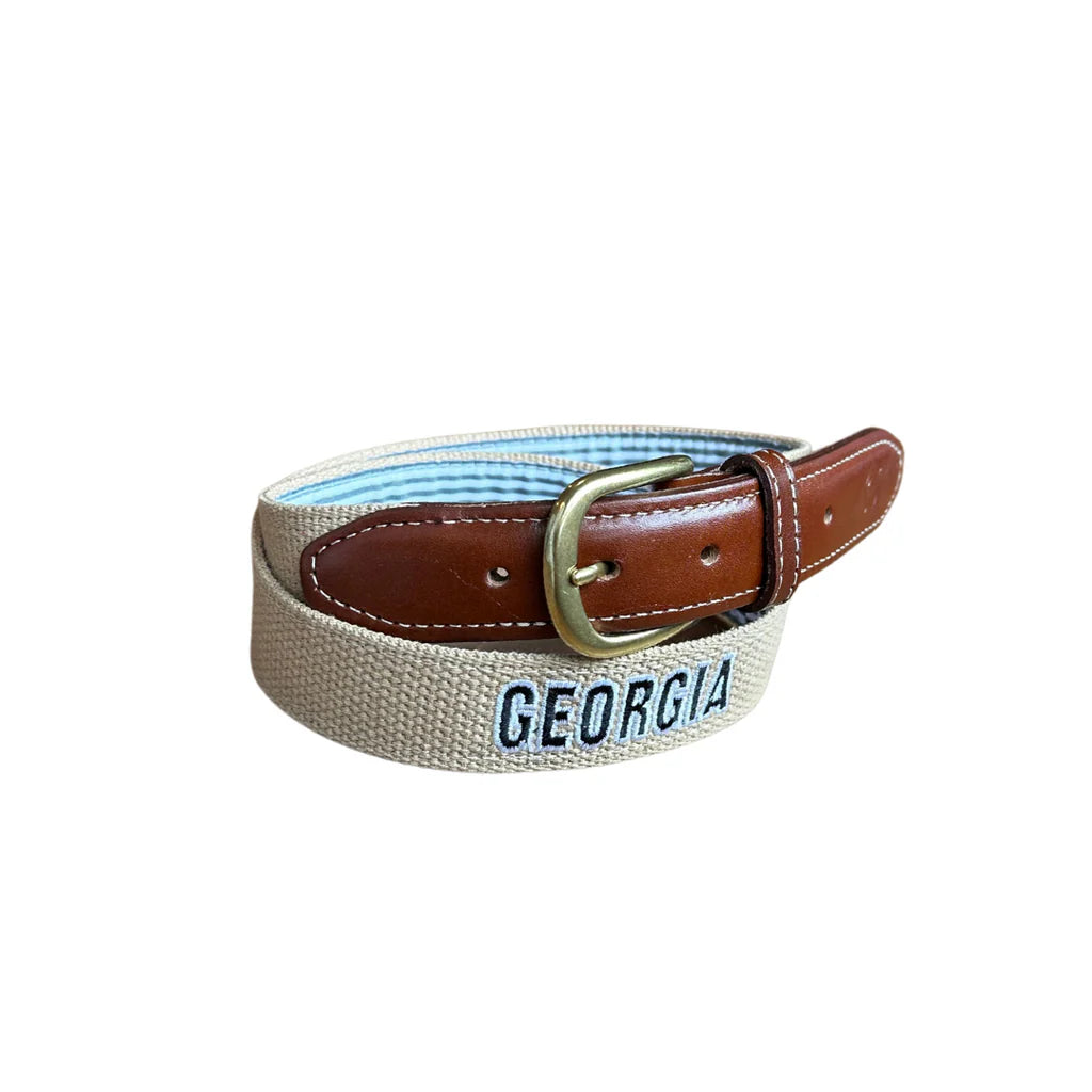 UGA Collegiate Embroidered Belt - Khaki