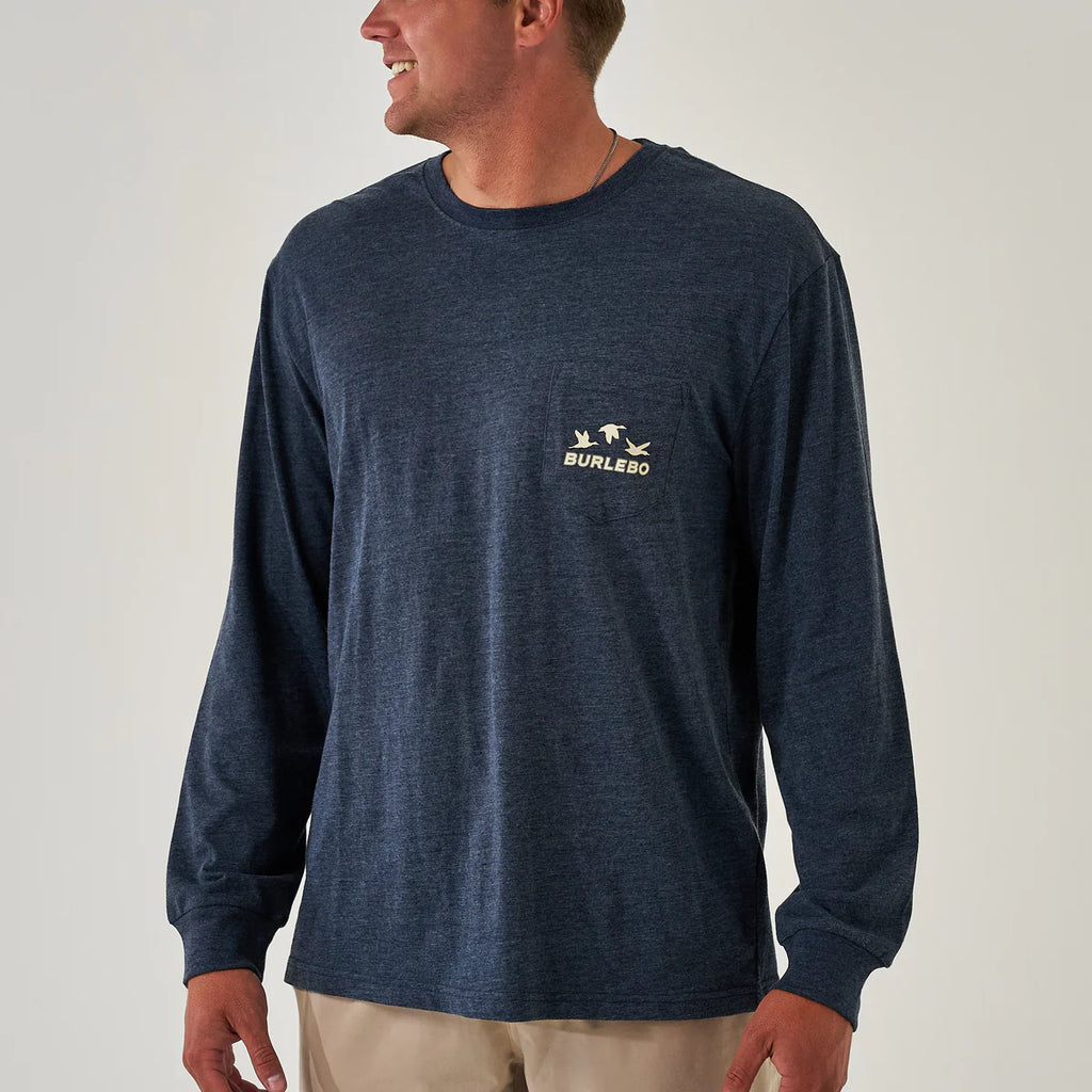 Shotgun LS Pocket Tee Heather Navy