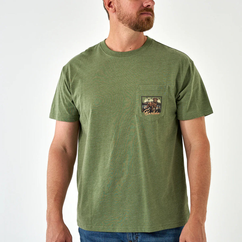 Duck Dog Stamp SS Pocket Tee Heather Olive