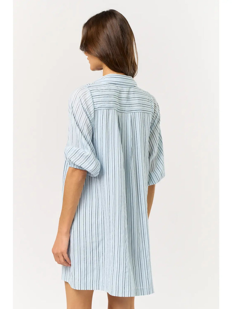 FINAL SALE - Blue & Navy Striped Puff Sleeve Mini Dress