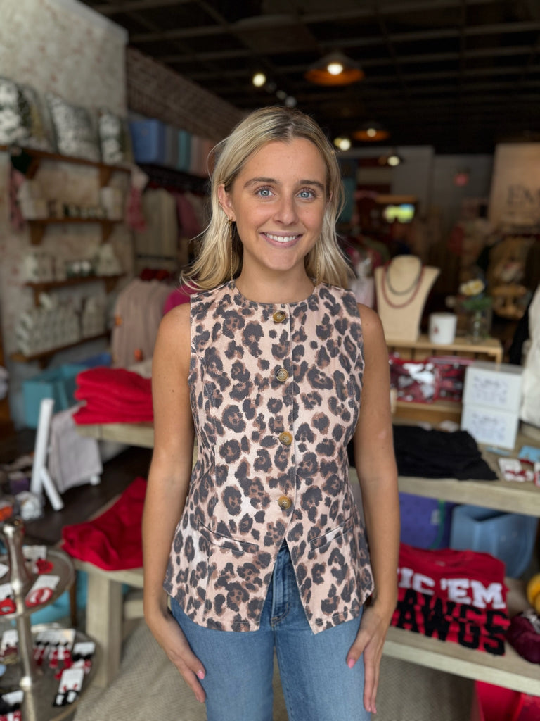 Leopard Denim Vest