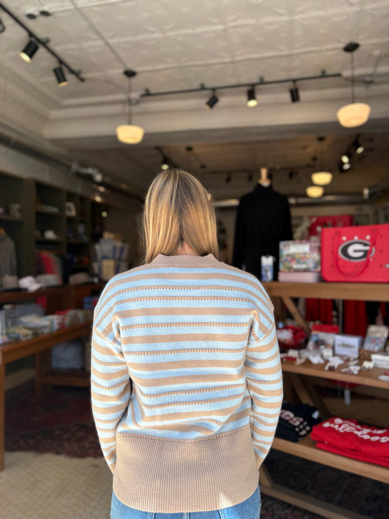 Taupe/Sky Blue Striped Sweater