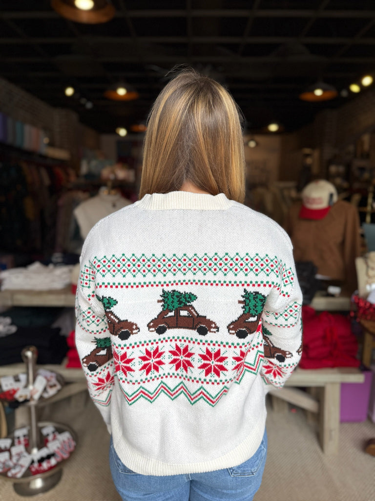 "Christmas Tree Car" Sweater