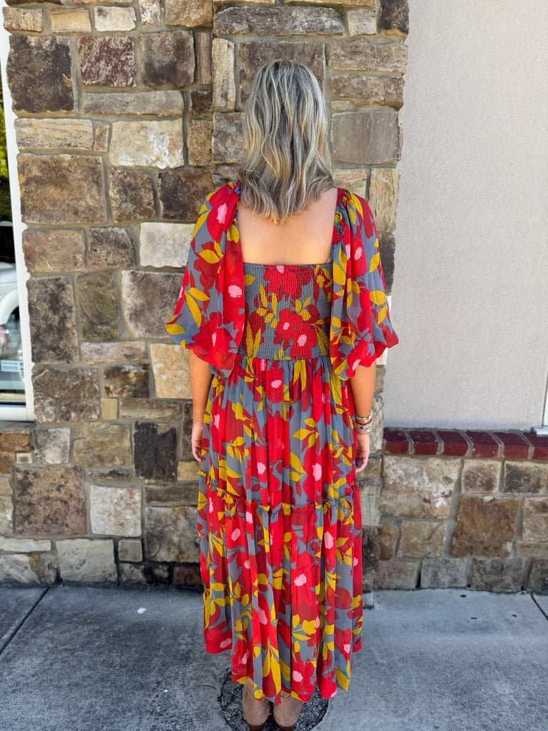 Floral Chiffon Smock Tier Maxi Dress