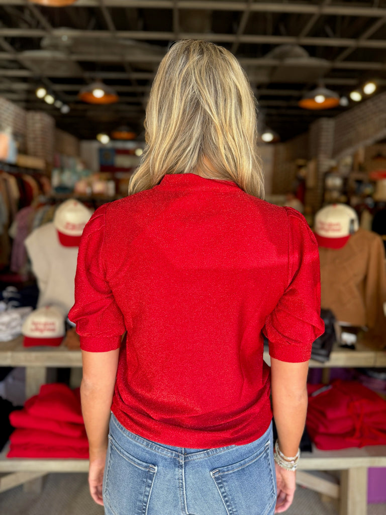 Lisette Shimmer Bow Tie Red Top