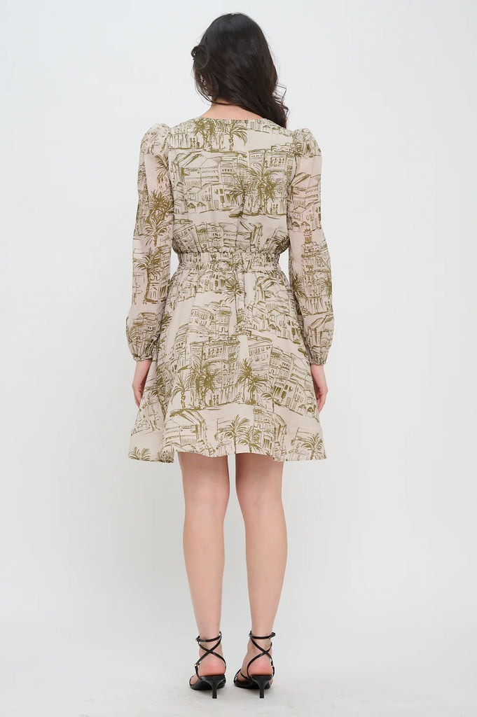Olive Sketch L/S Short Dress