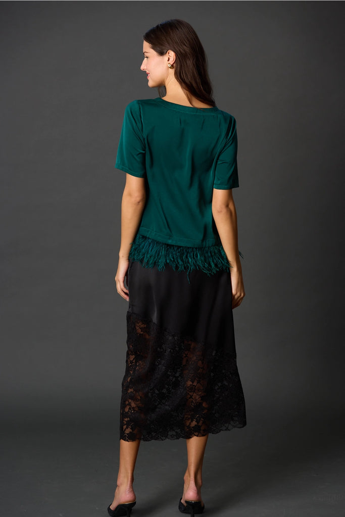 Satin Feather Trim Top