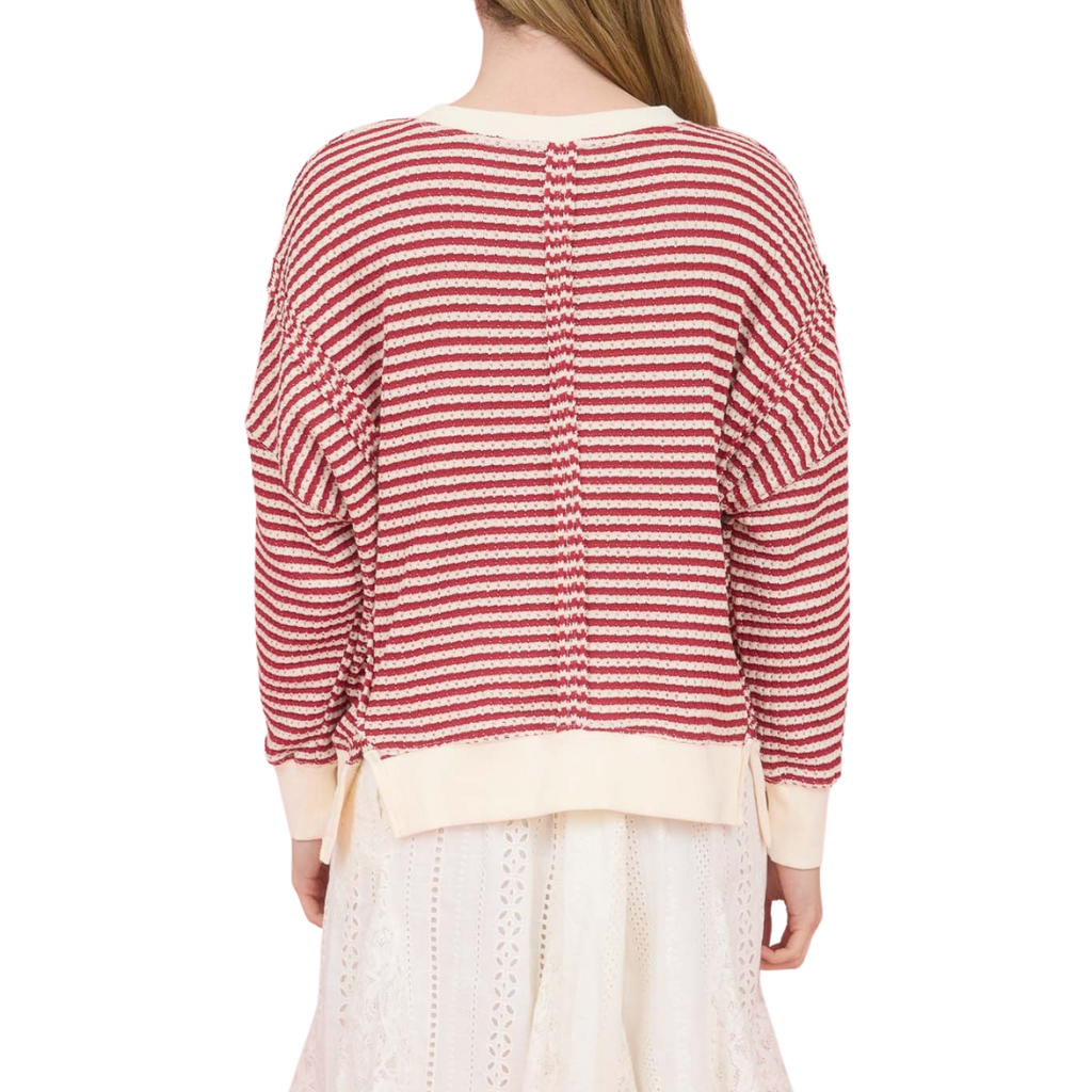 Red & Cream Stripe Long Sleeve Knit Top