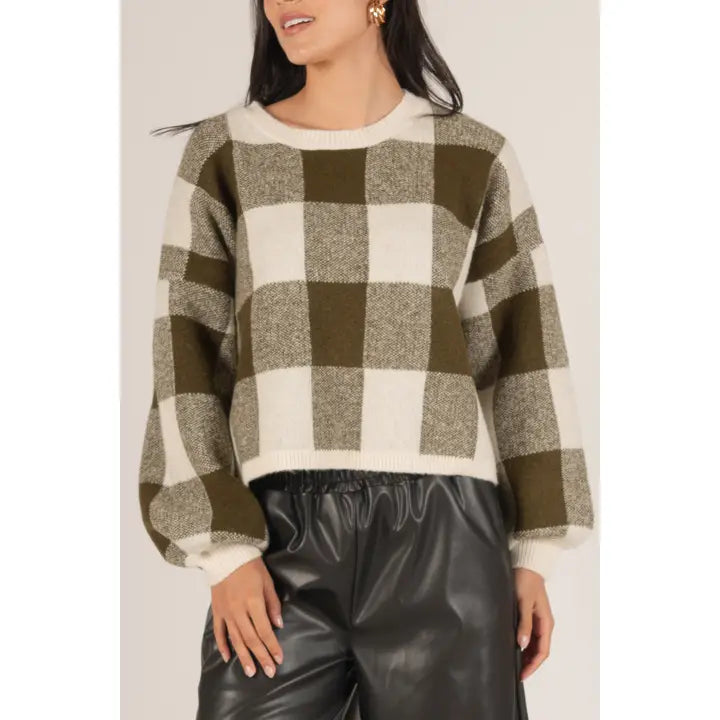 Olive & Cream Plaid Oversized Sweater
