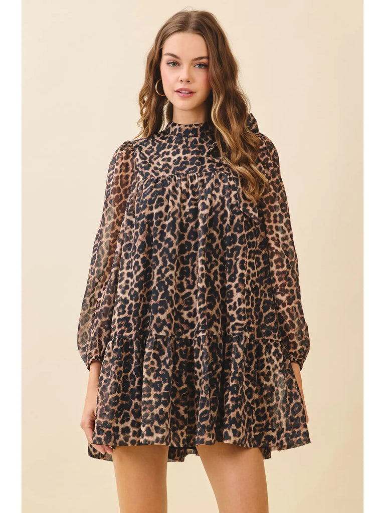 Leopard Print High Neck Mini Dress