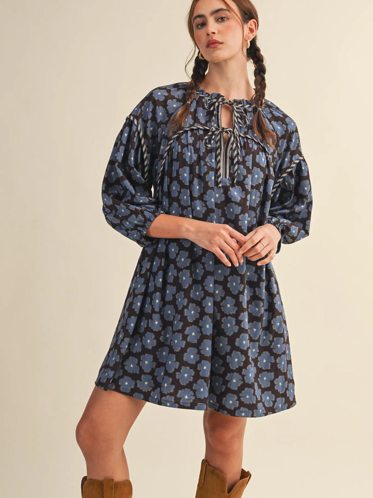 Contrast Floral Mini Shift Dress