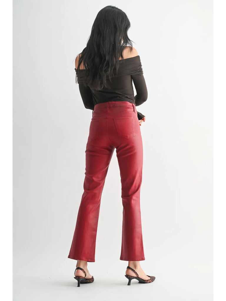 Coated Red Slim Cropped Pant