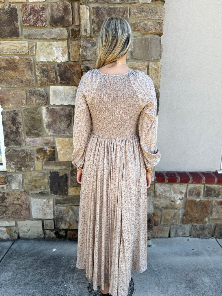 Taupe Smocked Maxi Dress