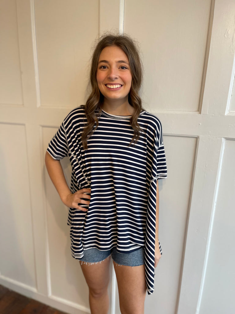 Oversized Navy Stripe Top