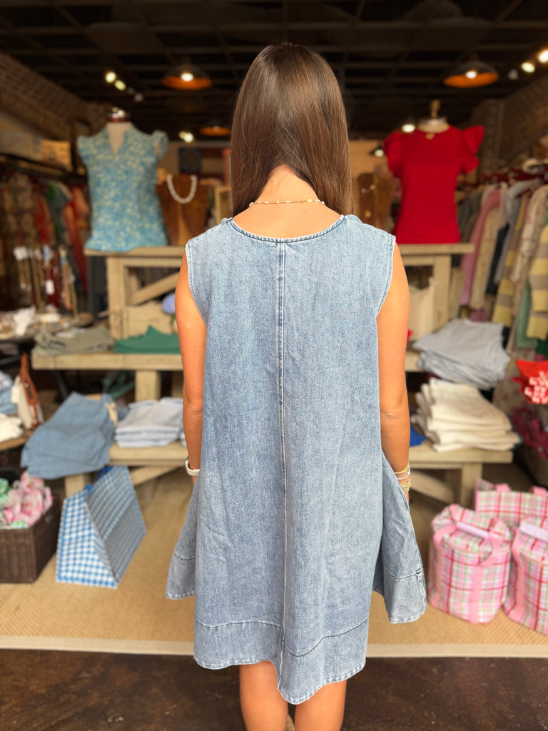 Blue Denim Scoop Sleeveless Dress