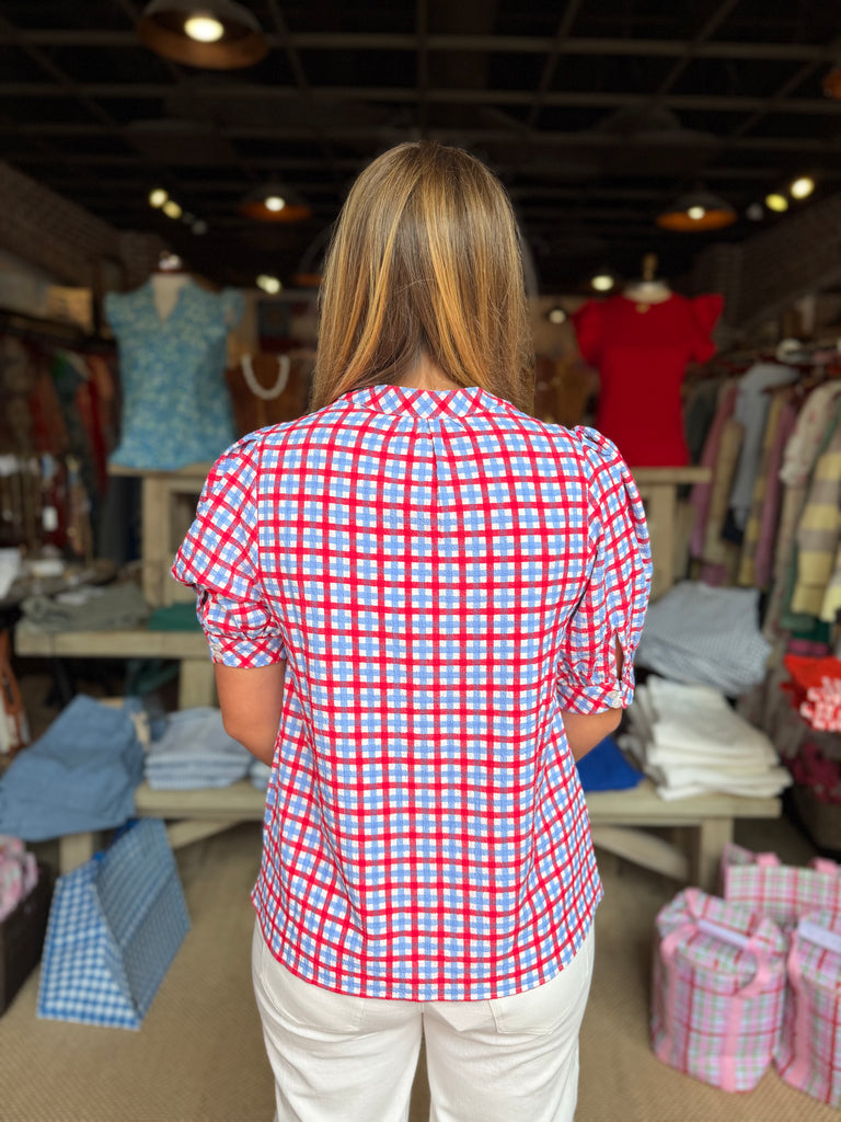 Elaine Gingham Red & Blue Top
