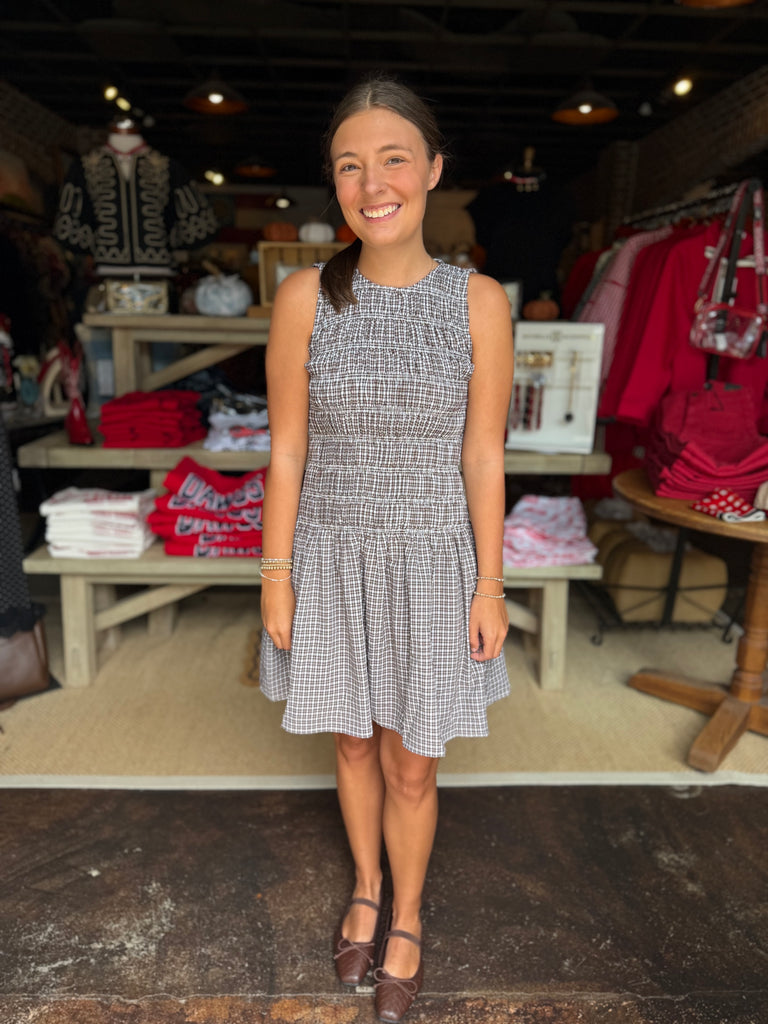 Brown Check Smock Sleeveless Dress