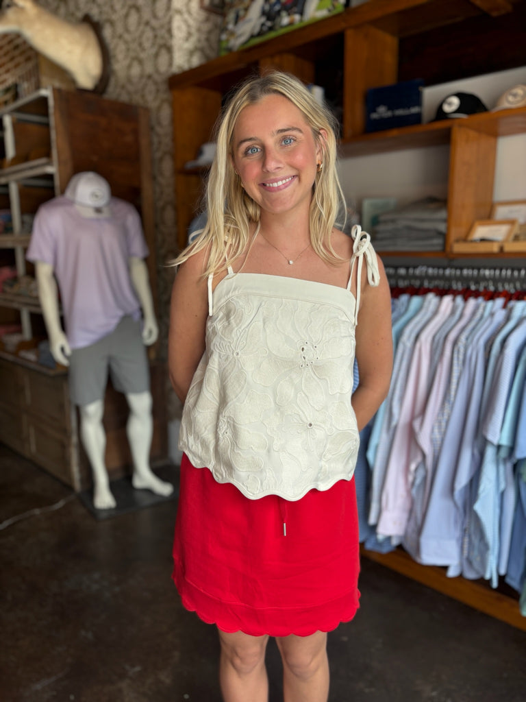 Red Solid Scallop Skirt