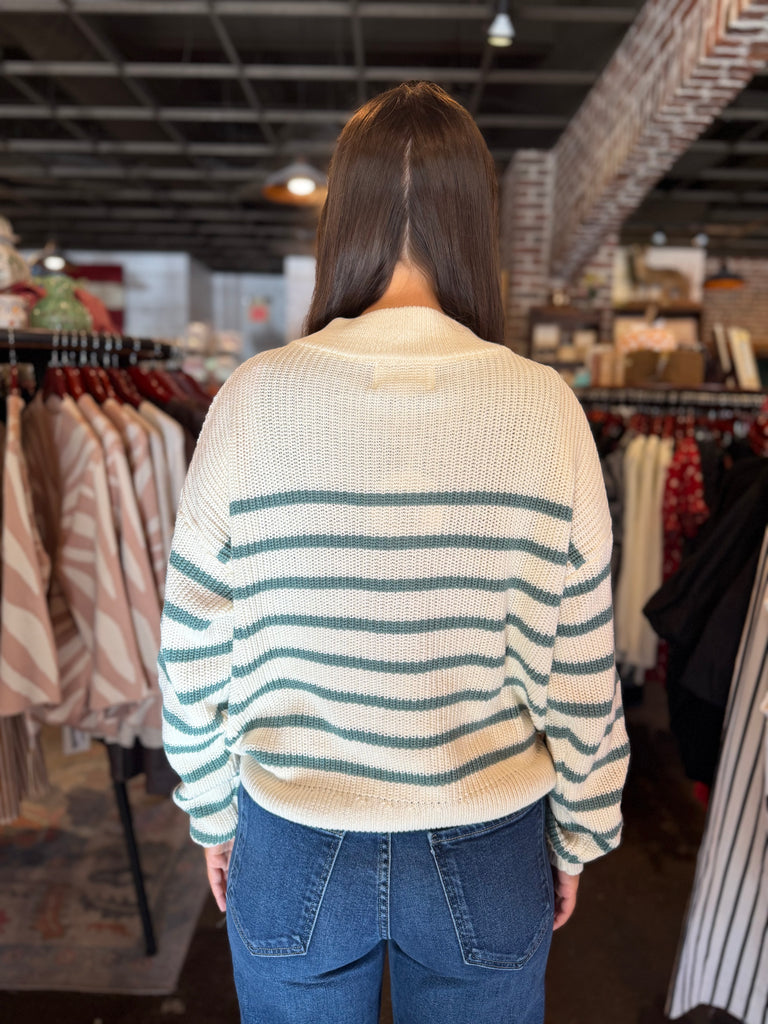 Weekend Escape Stripe Sweater Ivory/Green