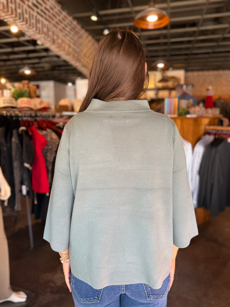 Mock Neck Bell-Sleeve Sweater
