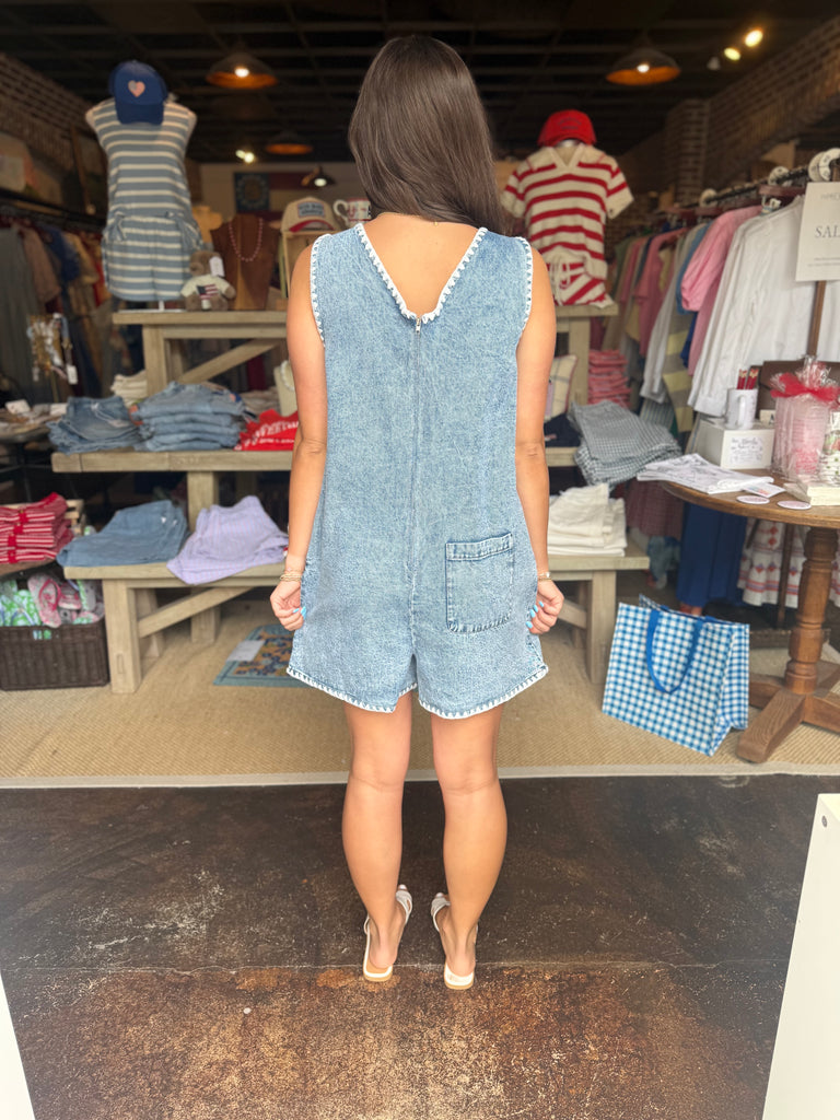 Denim V-Neck Romper