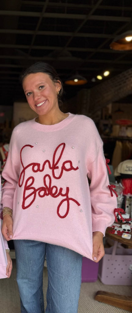 Pink Santa Baby Bow Sleeve Sweater