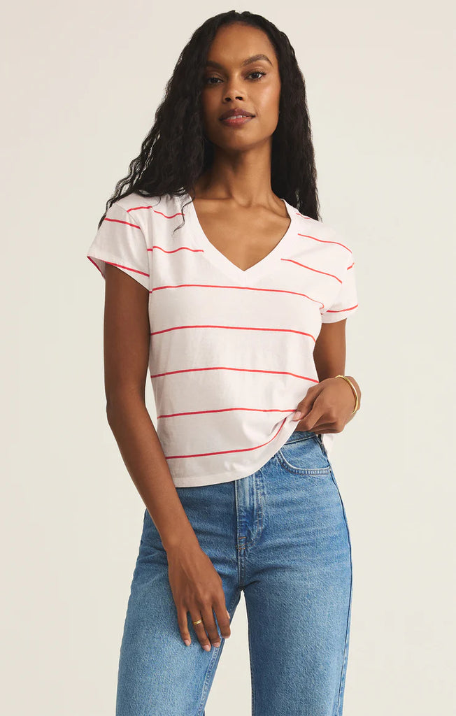 Red Hot Striped Modern V-Neck Tee