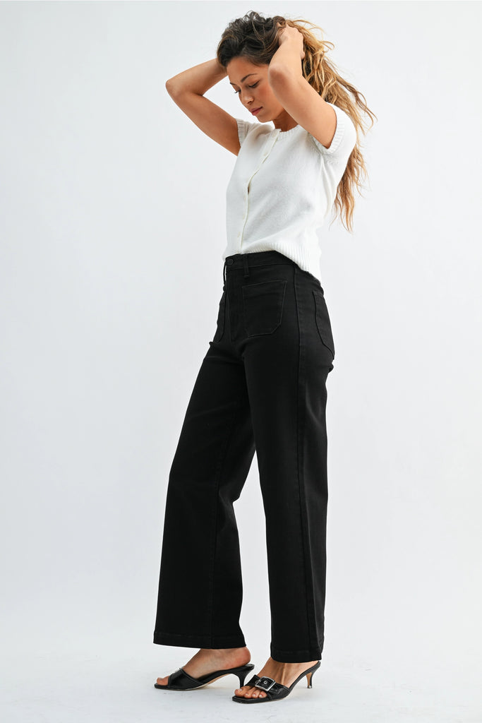 Black Patch Pocket Wide Leg Pant