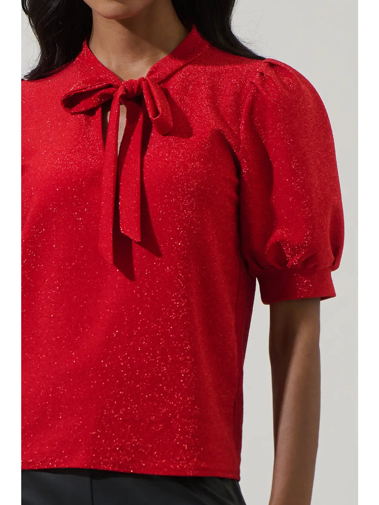 Lisette Shimmer Bow Tie Red Top