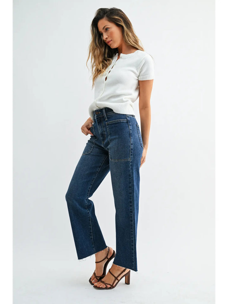 Dark High Rise Utility Wide Leg Pant
