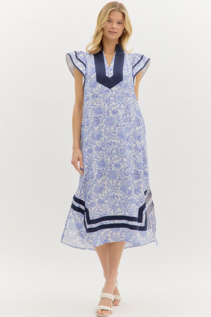 Blue Print Flutter Dress