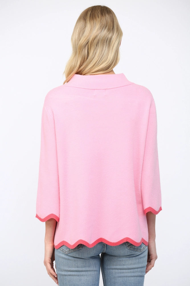 Scallop Edge Detail Mock Neck Sweater