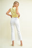 White High Rise Crop Flare w/ Distressed Hem Pant