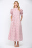 Pink Floral High Ruffle Mock Neck Button Down Maxi Dress
