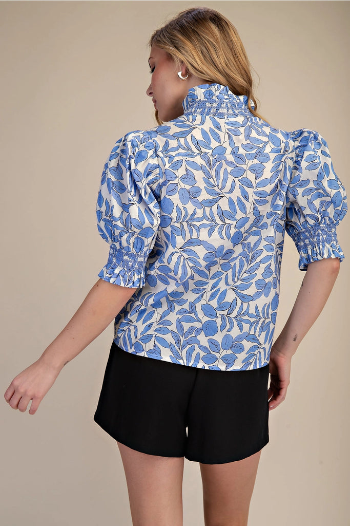 Katie Ruffle V-Neck Smocked Puff Sleeve Blouse