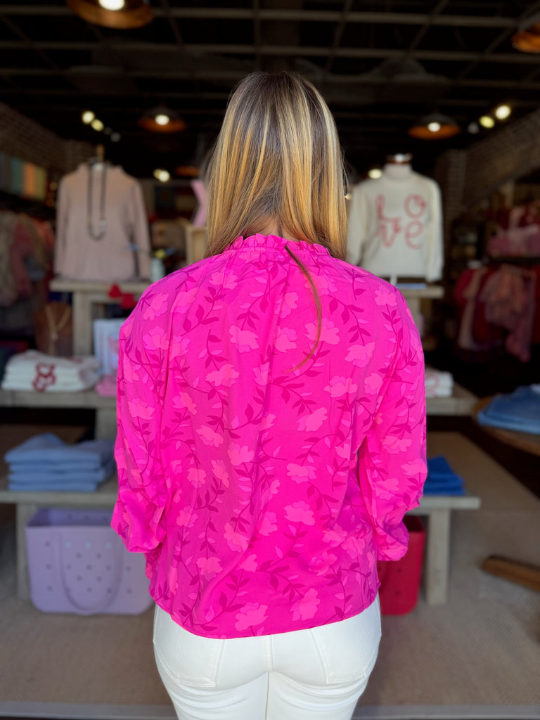 Clever Floral Split Neck Blouse