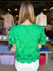 FINAL SALE - Friona Eyelet Puff Sleeve Top Kelly Green