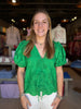 FINAL SALE - Friona Eyelet Puff Sleeve Top Kelly Green