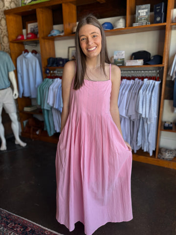 Prissa Ikat Brenty Smocked Midi Dress Magenta