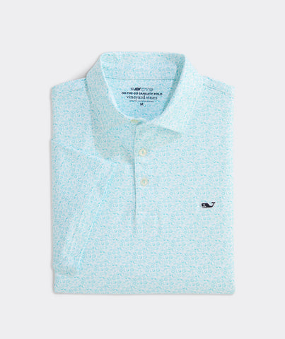 Peach Pattern Performance Polo Clearwater & White